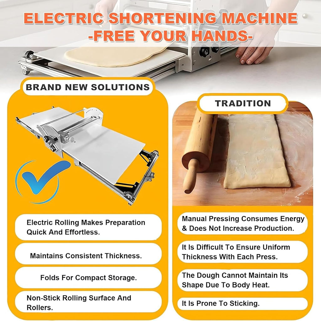 Electric Croissant Maker, Stainless Steel Folding Dough Roller with 40 x 17.7' Pressing Plate + 0.07 to 1.18' Adjustable Thickness for Puff Pastry and Fondant Pastries