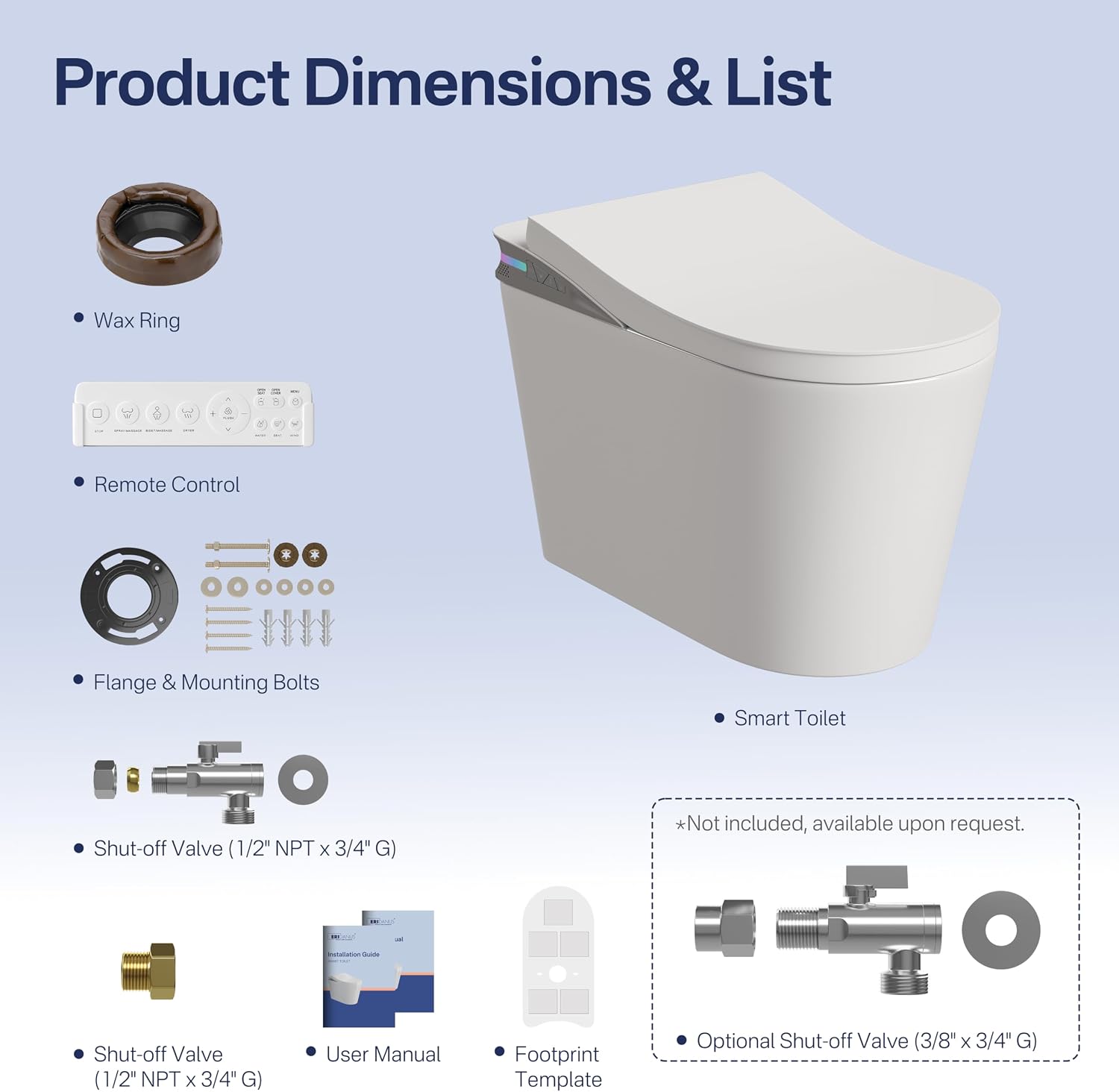 Eridanus One Piece Smart Toilet with Bidet Built in, Electric Bidets with Warm Water Sprayer and Air Dryer, Auto Flush & Lid, ADA Height Elongated Heated Seat, Foot Sensor, Modern Tankless Toilets