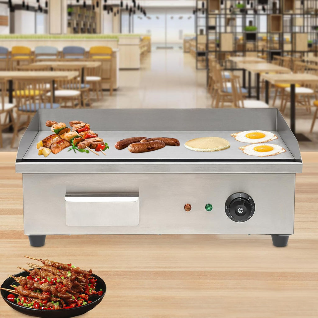 110V 3000W Commercial Teppanyaki Grill, Stainless Steel Countertop Electric Griddle, 122°F-572°F Adjustable Heat, for BBQ, Pancakes, Hamburgers Making