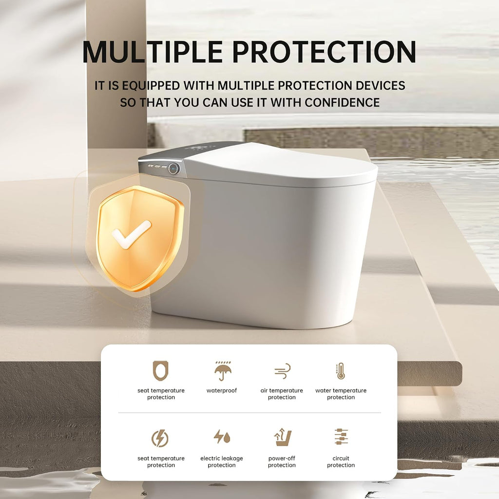 Smart Toilet with Powerful Flush, Bidet with Instant Warm Water, Modern Elongated Tankless Toilet with Foot Sensor, Heated Bidet Seat & Dryer,LED Display, Night Light, Deodorization (White1)