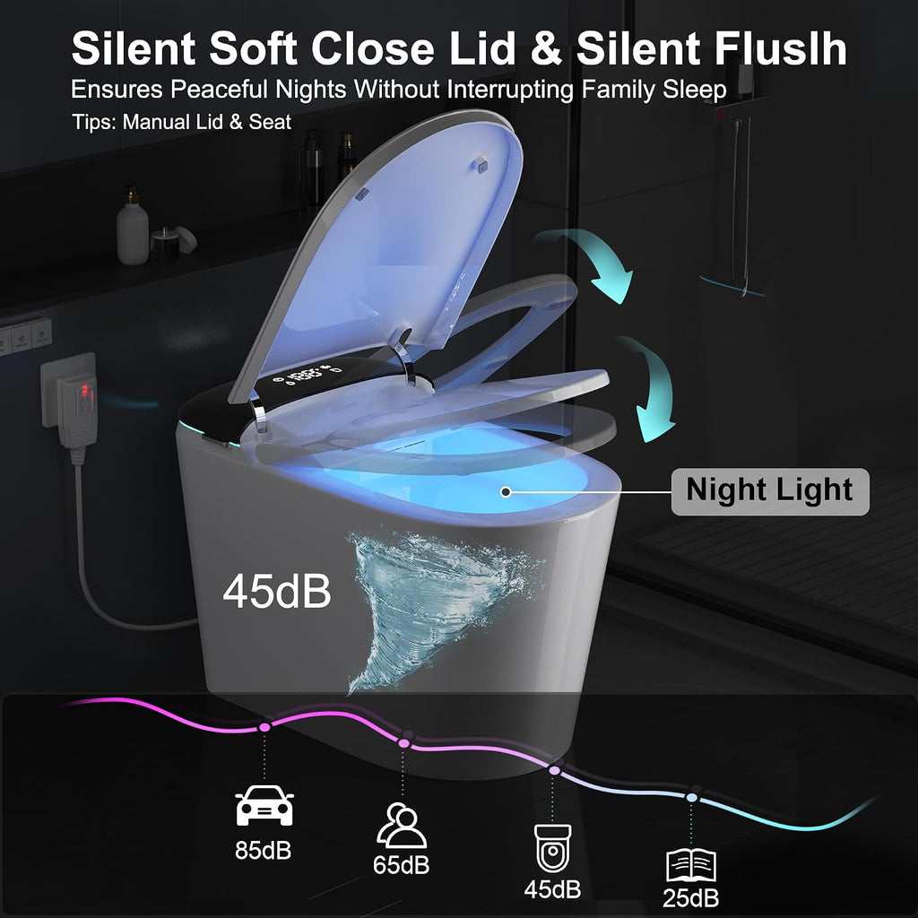 Smart Bidet Toilet with Tank, Foam Shield, Dual Auto Flush, Manual Soft-Close Lid&Seat, Foot Sensor, Electric Modern One Piece Toilets for Bathroom with Siphon Dual Flush 0.8/1.2 GPF