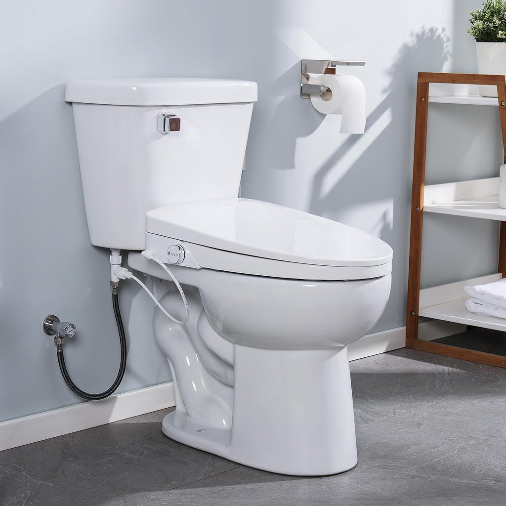 Electric Bidet Toilet Seat, Elongated, Warm Water with Air Dryer, Heated Seat and Slow Close Lid, Front and Rear Wash, Adjustable Water Temperature, LED Nightlight, Wireless Remote, White, 101