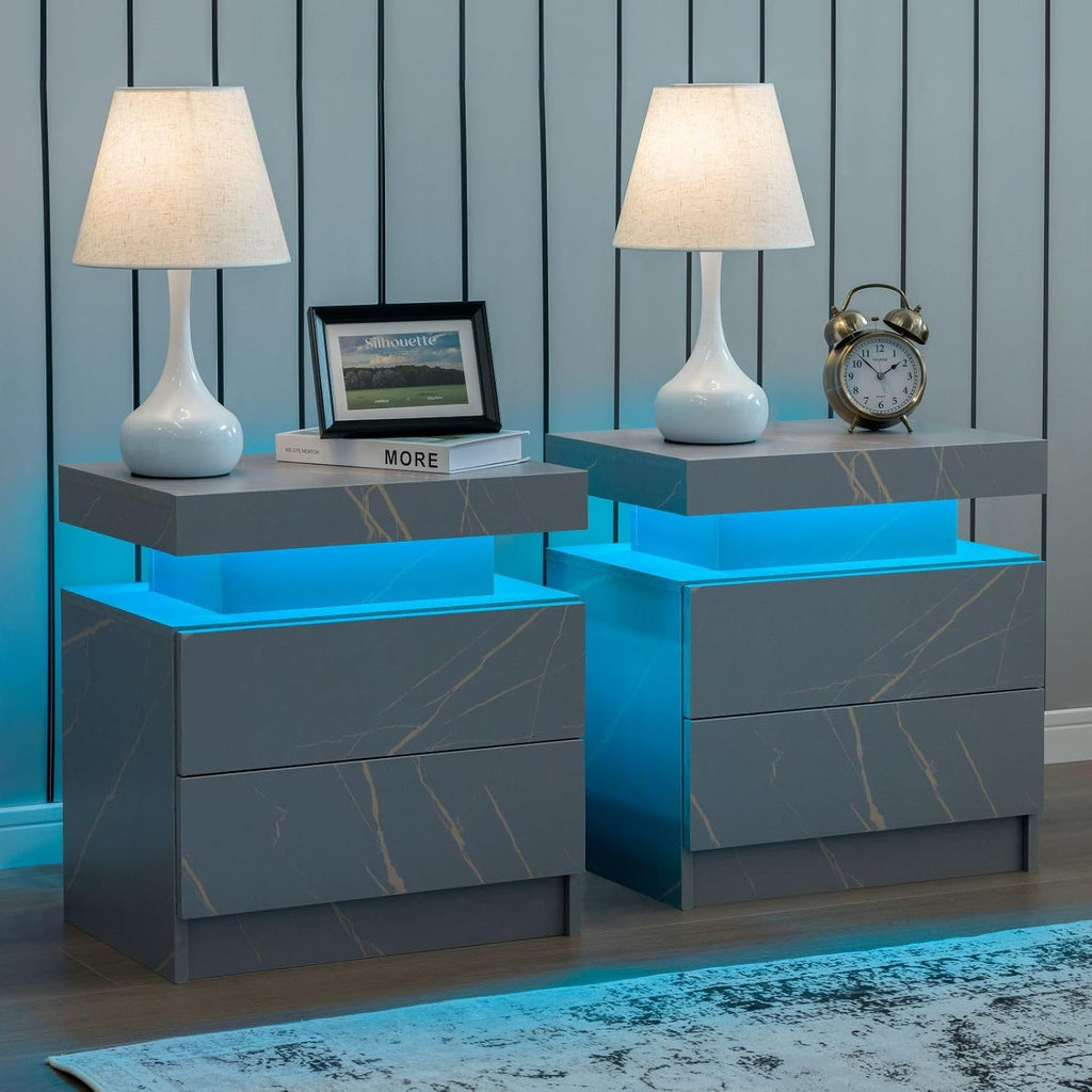i-aplus Nightstand Set of 2 Modern Night Stands Set of 2 Bed Side Table with 2 Drawers End Tables for Bedroom, Living Room