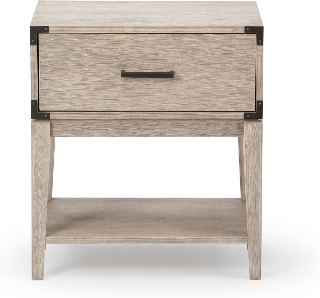 Plank+Beam Contempo Wood Nightstand with 1 Drawer, Wooden Side Table for Bedroom Storage, Bedside End Table, Seashell Wirebrush