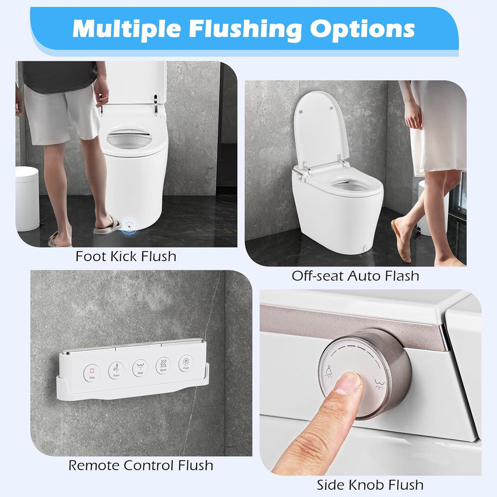 Giantex Smart Toilet with Bidet Built In, Heat, Dryer, Night Light, Auto Open/Close, Foot Sensor, 1.09 GPF Automatic/Blackout Flush, Remote/Side Knob Control, 1000 Gram MaP Flushing Score