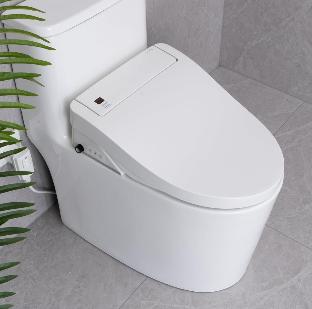 Bidet Seat with Warm Water and Dryer - Electrically Heated Elongated Toilet Seat with Adjustable Temperature, Gentle Closing, and Night Light