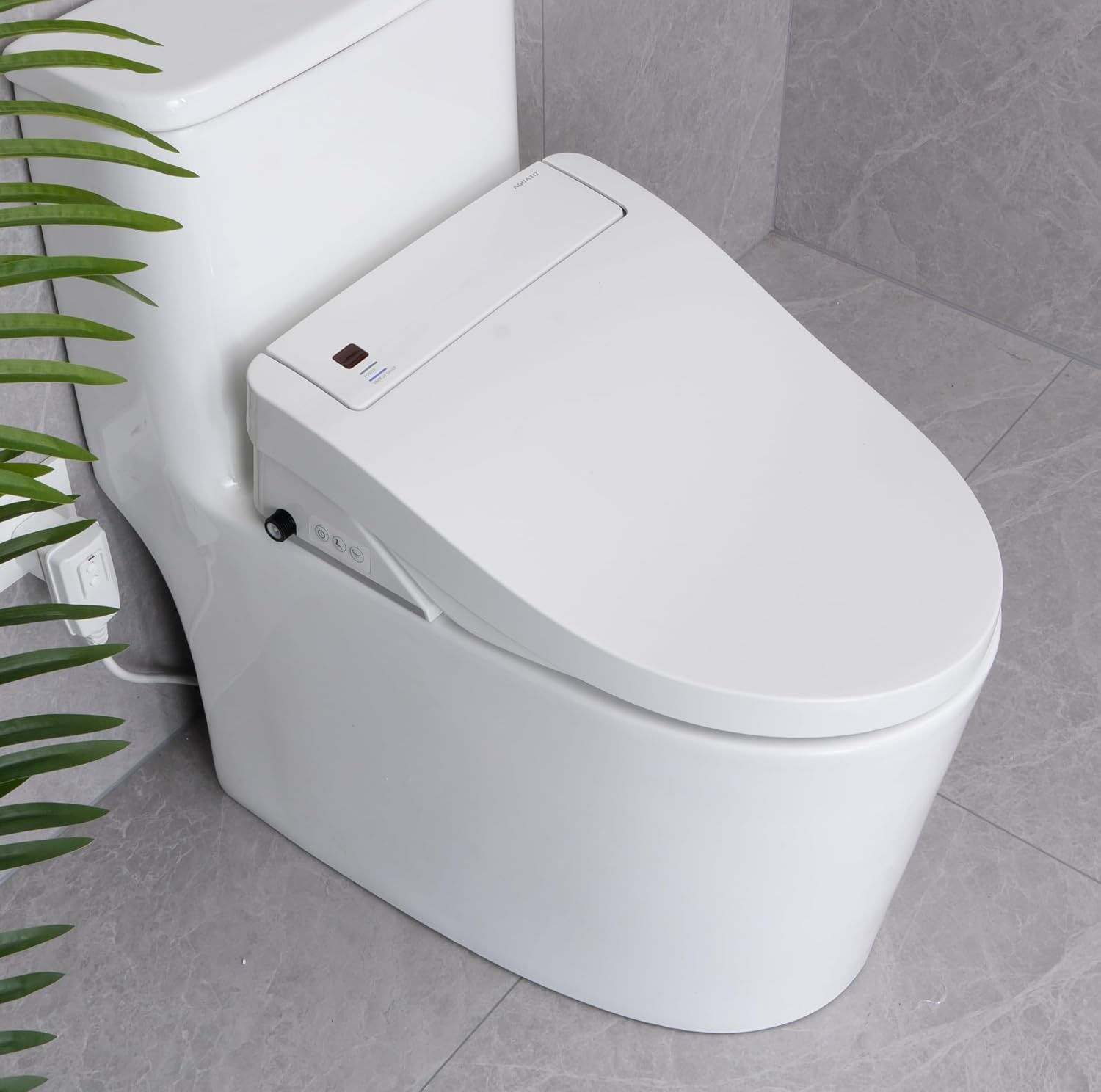 Bidet Seat with Warm Water and Dryer - Electrically Heated Elongated Toilet Seat with Adjustable Temperature, Gentle Closing, and Night Light