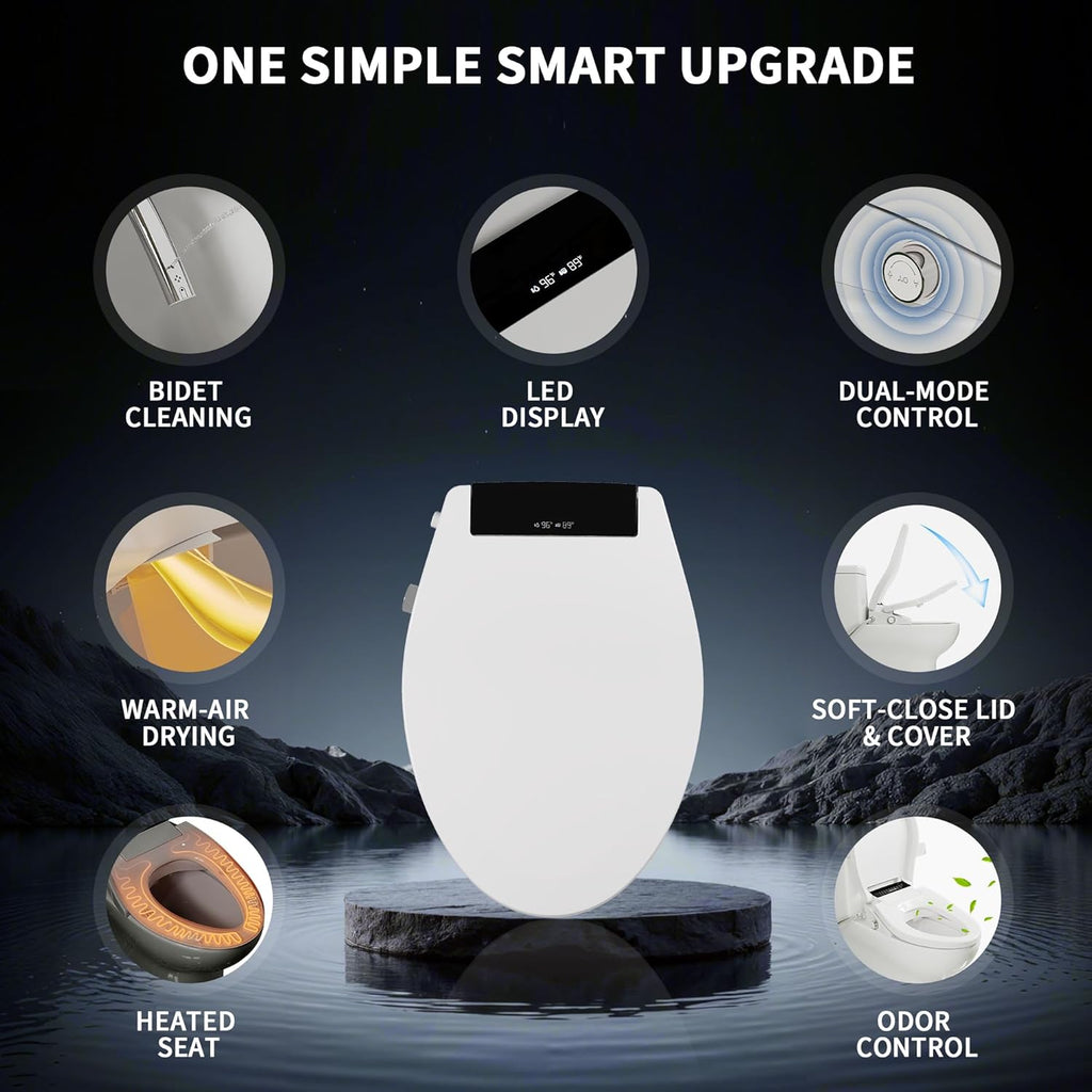 DeerValley Smart Toilet with Bidet Built in, Smart Toilet for Bathrooms with Powerful Flush, Foot Sensor Operation, Heated Seat, Dryer, Night Light, Digital Display