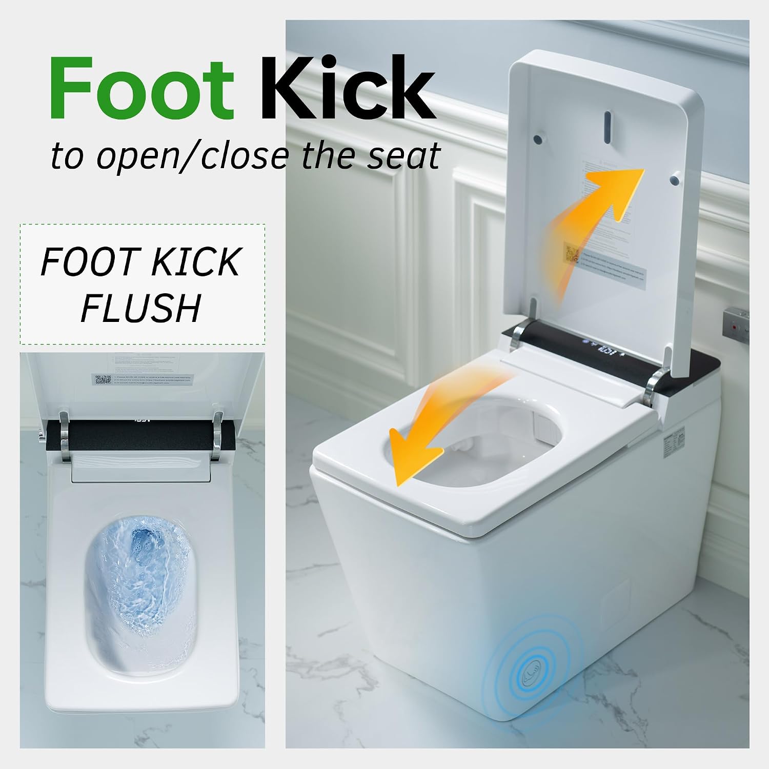 WOODBRIDGE One Piece Square Smart Toilet with with Tank,Auto Open & Close, Foot Sensor, Auto Flush, Multiple Spray Modes, Heated Seat, Warm Water and Air Dryer, Auto LED Nightlight, White