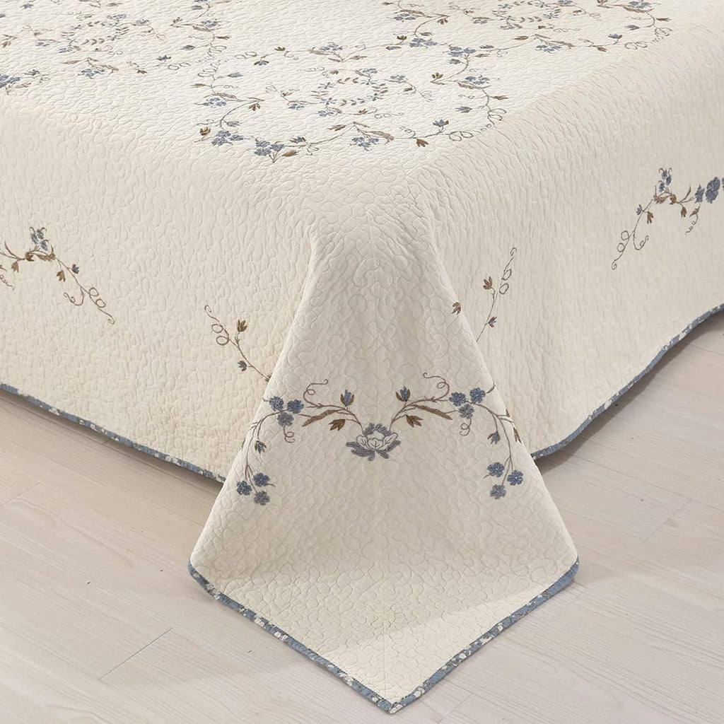 vctops 3-Piece 100% Cotton Bedspread Coverlet Set King Size Elegant Floral Embroidered Reversible Patchwork 1 Quilt and 2 Pillow Shams (Flower B,King)