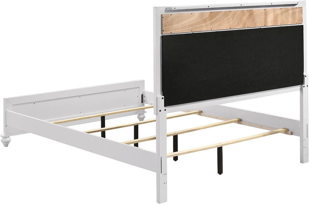 Coaster Home Furnishings Barzini Modern Classic 4-Piece Bedroom Set Leatherette Upholstered Queen Size Panel Bed Frame 56-inch Headboard White 205891Q-S4