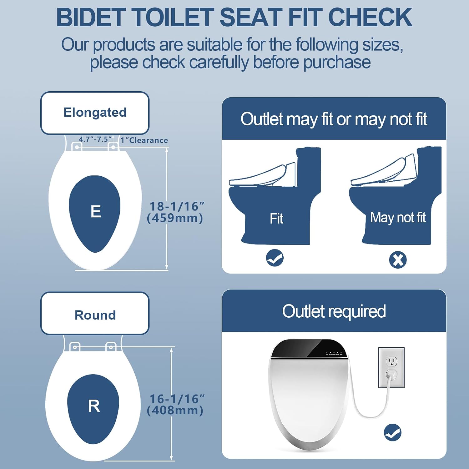 Combier Bidet Toilet Seat with Heated Warm Water & Nozzle Wash, Auto-Dry, Quiet Close Lid, Wireless Remote - Electric Bidet Seat 102DS-B(Round)