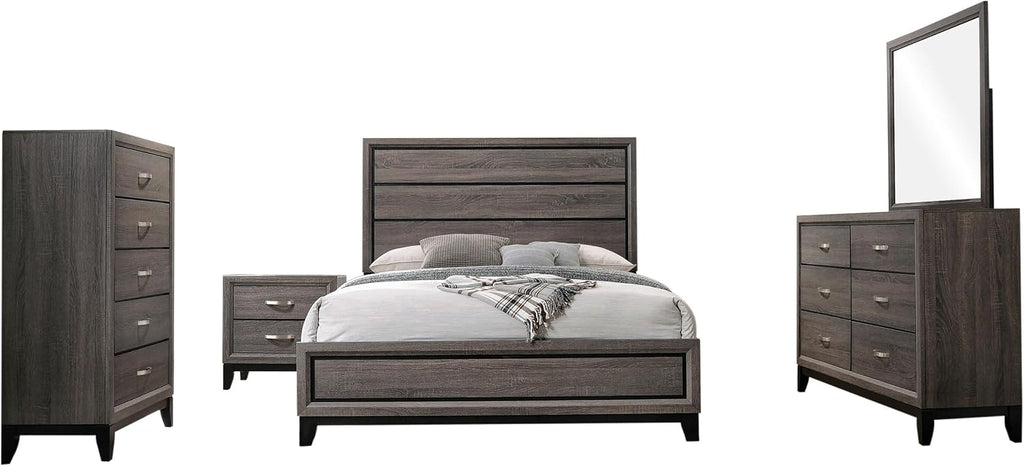 Coaster Home Furnishings - Watson - Wood - 5-Piece Bedroom Set with Panel Headboard and Groove Details - Bedroom - Eastern King Size - Gray Oak - 212421KE-S5