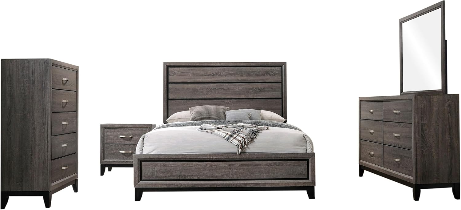 Coaster Home Furnishings - Watson - Wood - 5-Piece Bedroom Set with Panel Headboard and Groove Details - Bedroom - Eastern King Size - Gray Oak - 212421KE-S5