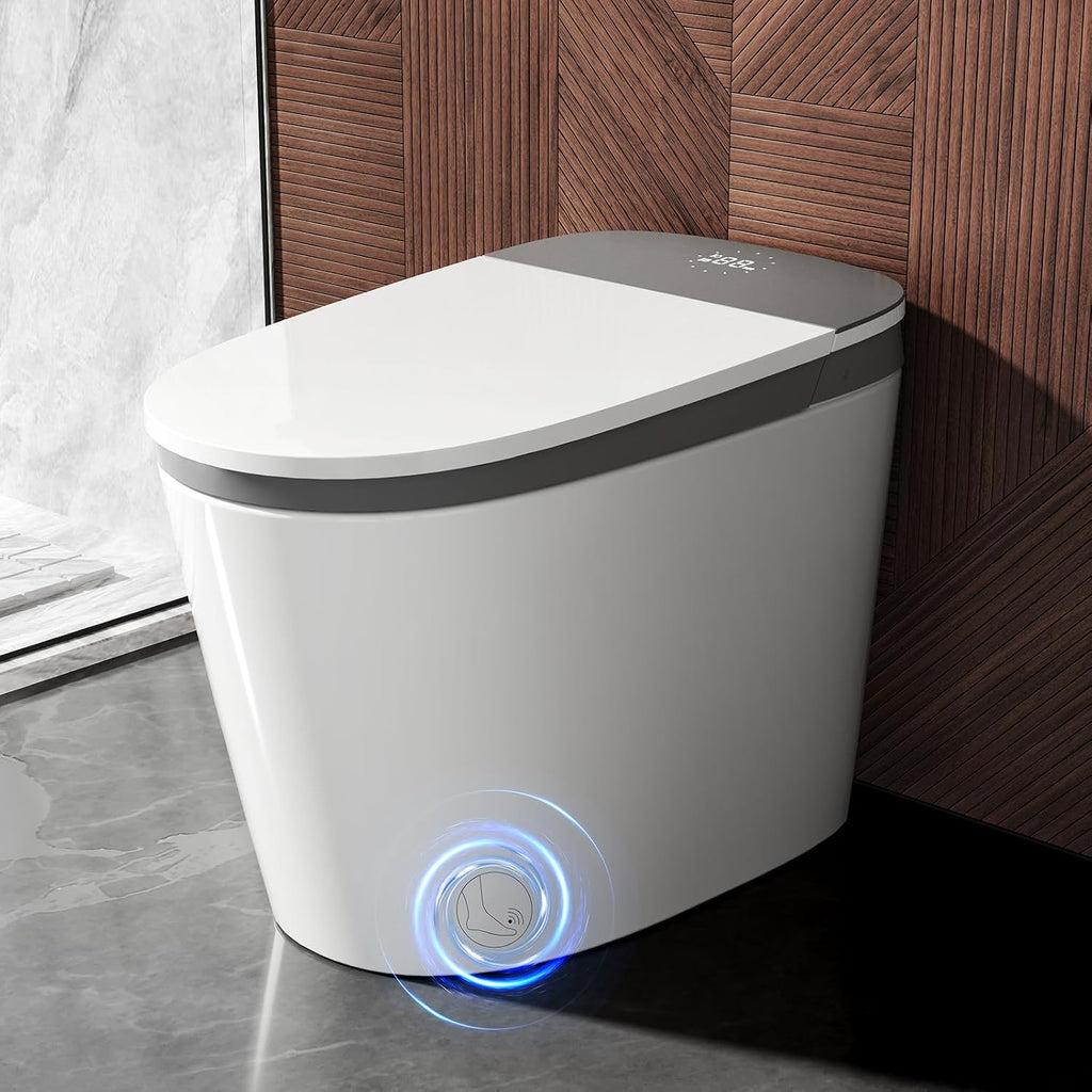 Hawkrown Smart Toilet with Built-in Tank and Pump-assisted Flushing, Foot Sensor Operation, Heated Seat, Dryer, Multiple Cleaning Modes, Digital Display (ST-PRO)