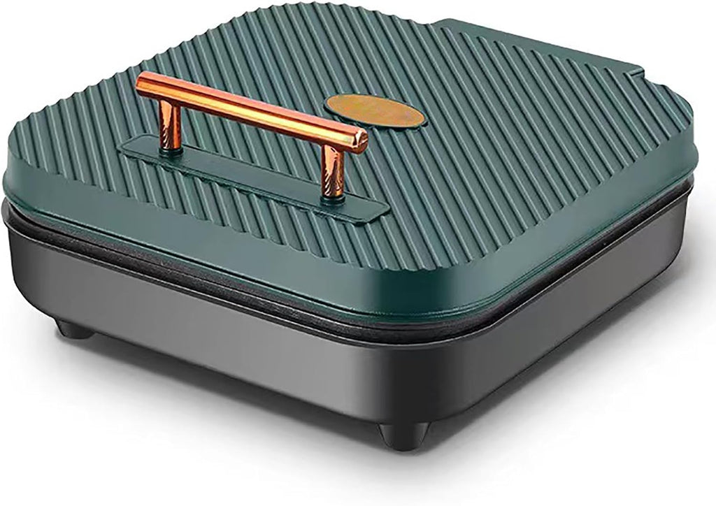 Electric Skillet, Electric Pancake Maker, Double Side Grill Pan, Indoor Smokeless Grill, 180° Folding, Non-stick Coating(Green)