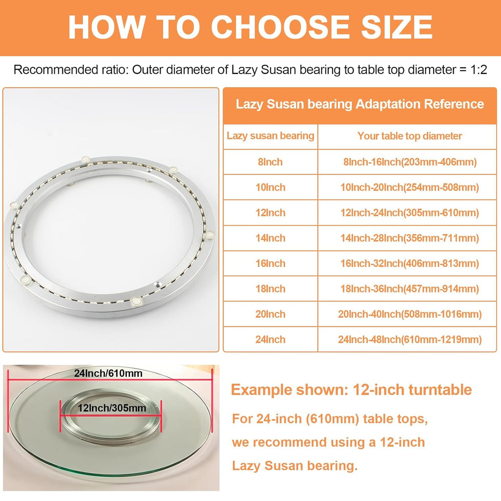 TamBee 24 Inch Lazy Susan Hardware Heavy-Duty Mute Lazy Susan Bearing 600lb Capacity Bearing Turntable Ring Mechanism Kit for Smooth Rotation, Universal Hardware for DIY Projects, Table (Base Only)
