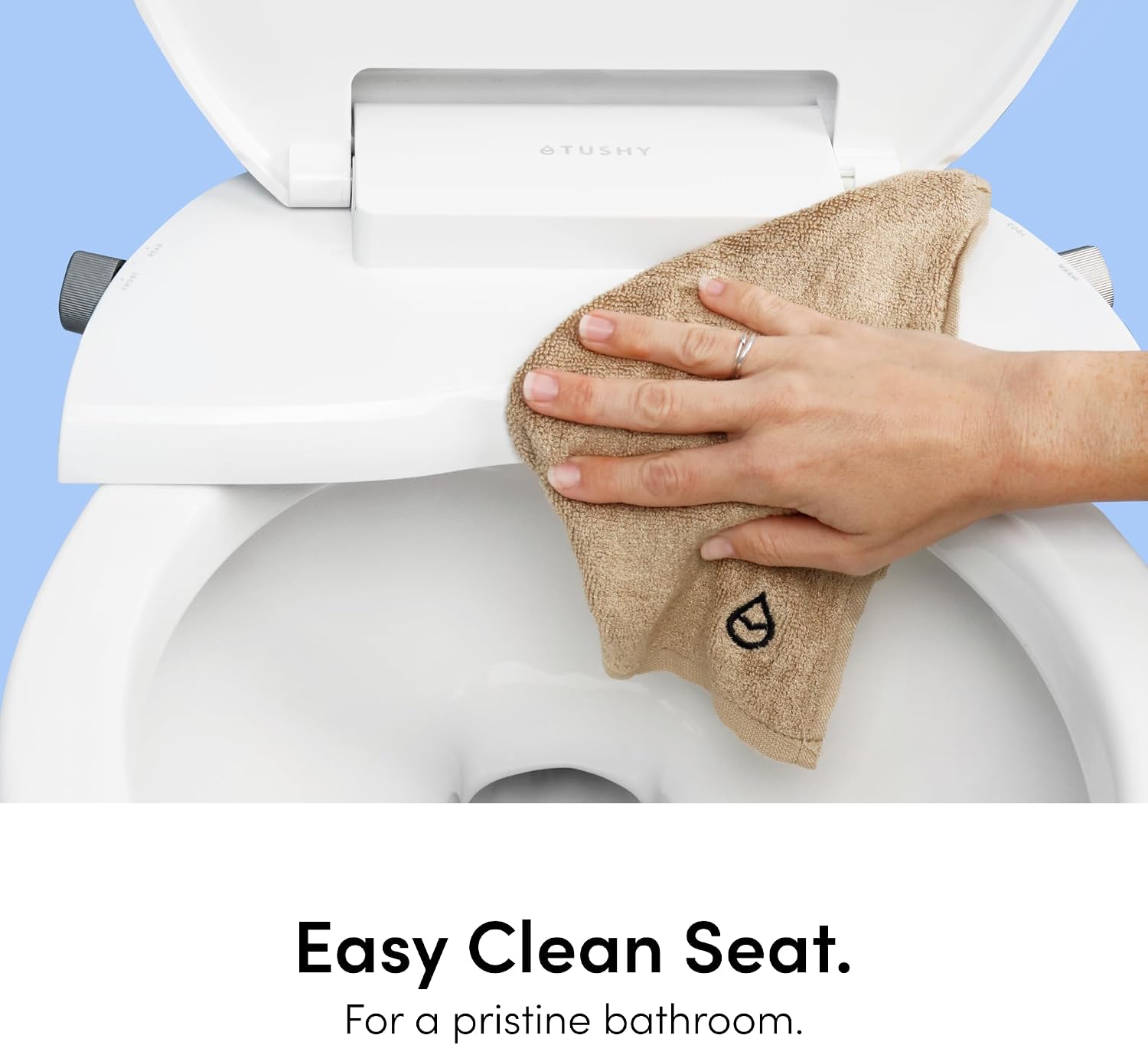 TUSHY Wave Non-Electric Bidet Toilet Seat: Sleek Round Design, Quick-Release for Easy Cleaning (DuoFlow Front & Rear Wash, Self-Cleaning Nozzle, Soft-Close Lid), 10-Min DIY Install, Platinum Knob