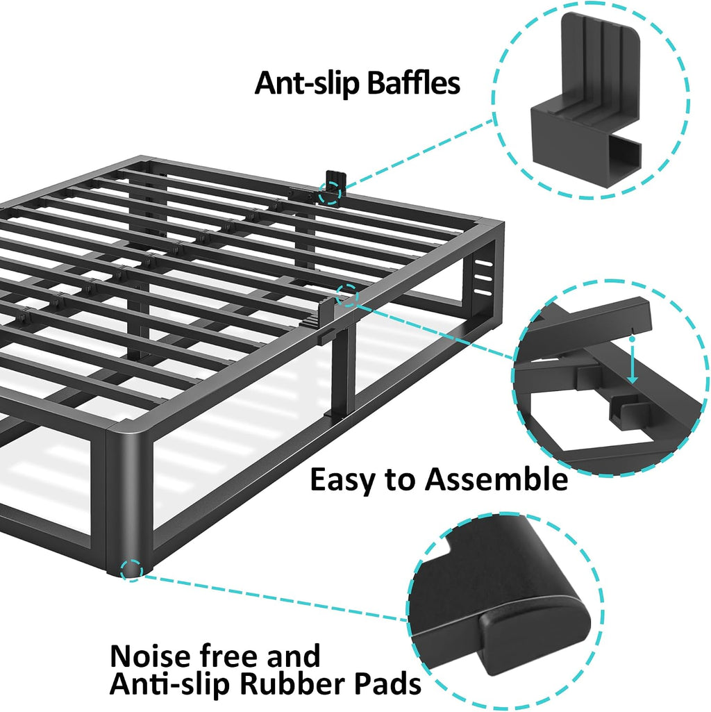 Firpeesy Metal Heavy Duty 18 inch King Bed Frame with Rounded Corner and Headboard Hole Mattress Retainers 3500 LBS No Box Spring Needed Platform Noise Free Easy Assembly