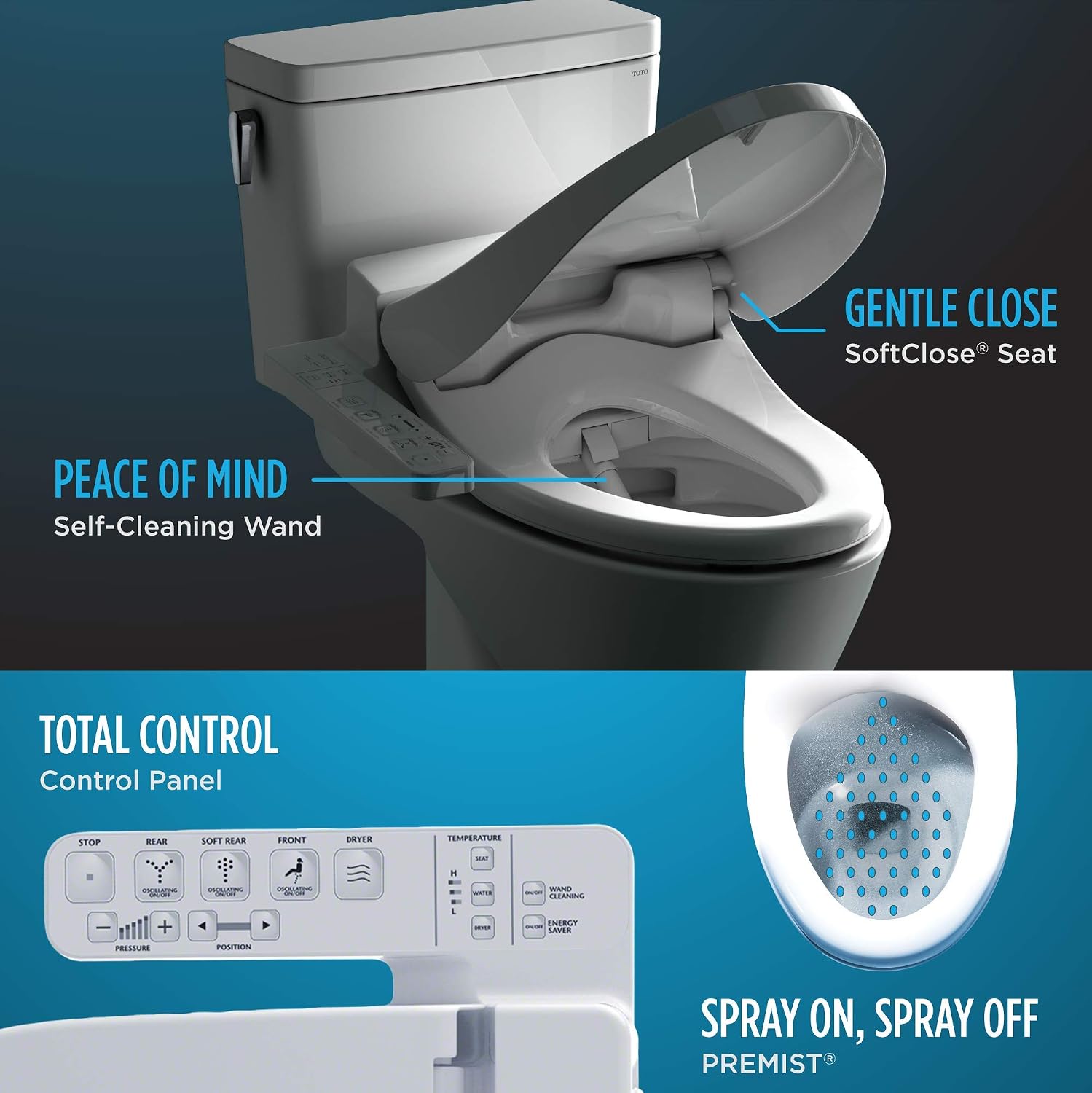 TOTO SW2034#01 C100 Electronic Bidet Toilet Cleansing Water, Heated Seat, Deodorizer, Warm Air Dryer, and PREMIST, Elongated, Cotton White
