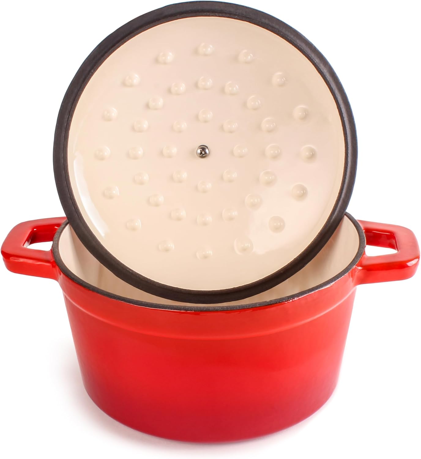 BergHOFF 3Pc Neo Enameled Cast Iron Cookware Set, 3qt. Dutch Oven, Matching Lid, Square Grill Pan 11 Inches, Oven Safe Up To 400°F, Red
