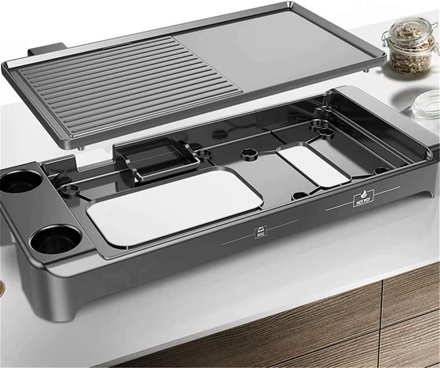 Electric Griddle Indoor Grill Smokeless Coated Non-Stick Pancake Griddle with Cool-Touch Handle 5-Level Control,1500W, Black,Household Nonstick Electric Griddle