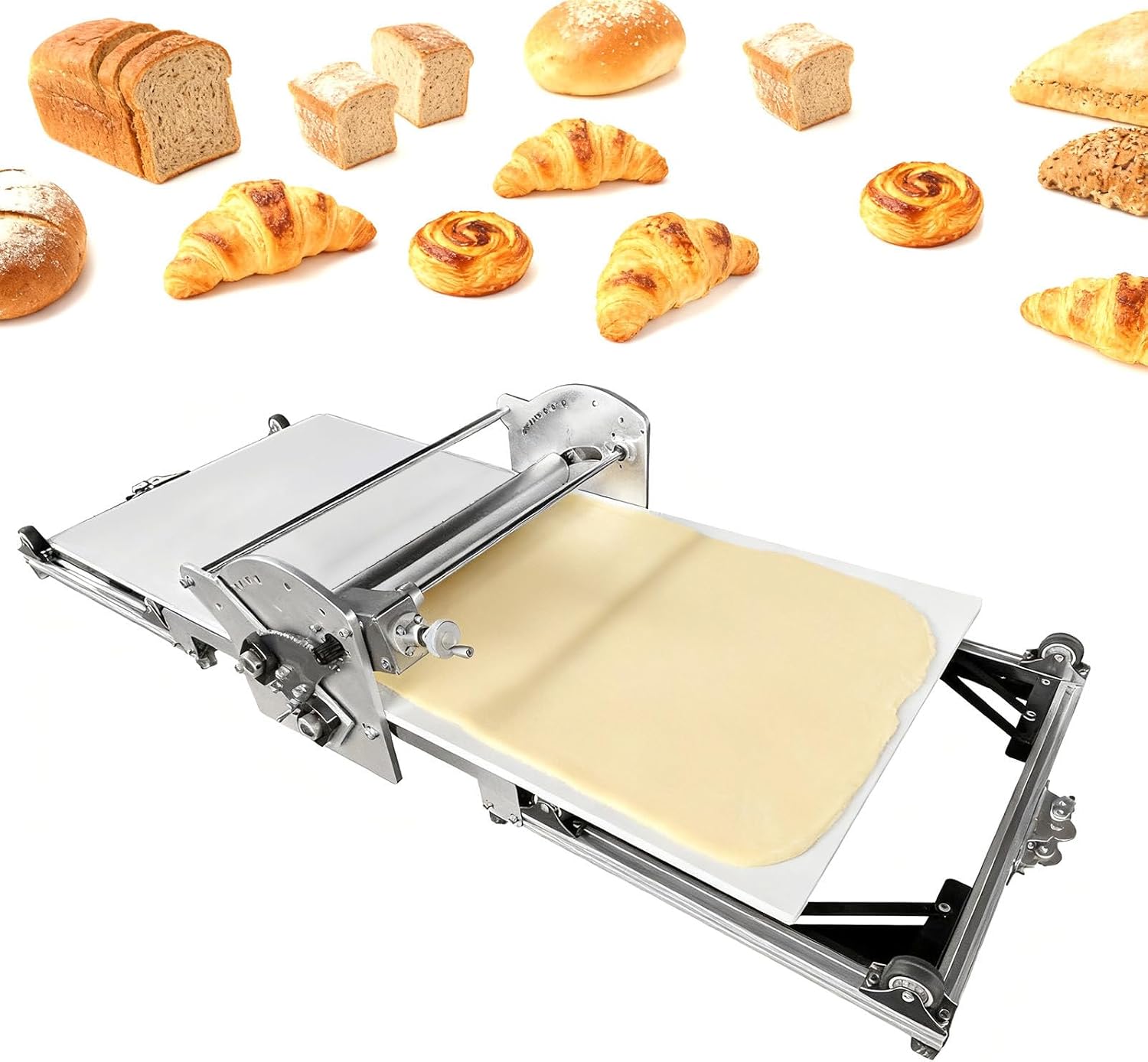 Foldable Electric Dough Sheeter, Automatic Pastry Maker for Commercial/Home Bakery, 2-30mm Thickness Adjustment for Puff Pastry, Croissant, Pie Crust, Pizza & Cookie Dough