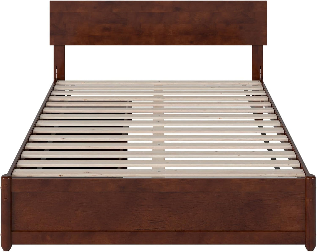 AFI, Wesley Full Platform Bed with Panel Footboard and Storage Drawers, Walnut