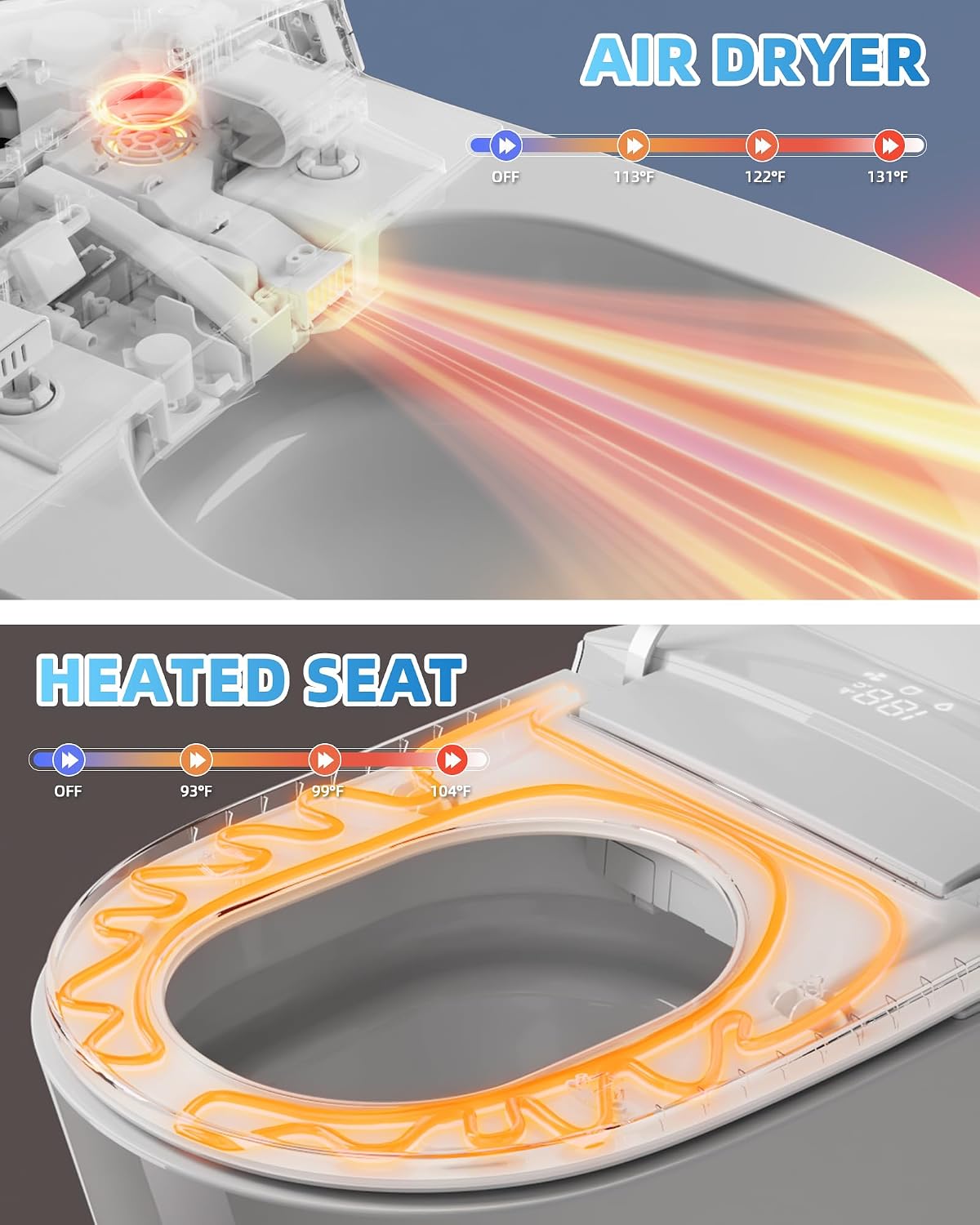 Smart Toilet with Bidet Built In, One Piece Elongated Japanese Toilet with Tank, Heated Seat Warm Water, LED Fahrenheit Display, Foot Kick Control, Self Cleaning Nozzle, Intelligent Dual Flush System