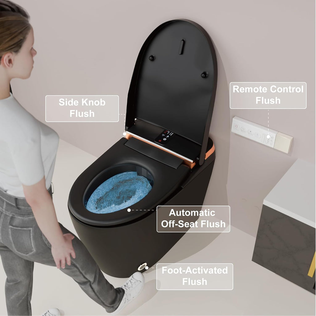 Smart Toilet - Auto Open/Close, One Piece Elongated Design, LED Display Comfort Height Toilet, Foot Sensor Flush, Auto Flush System, Heated Seat, Night Light for Modern Bathroom