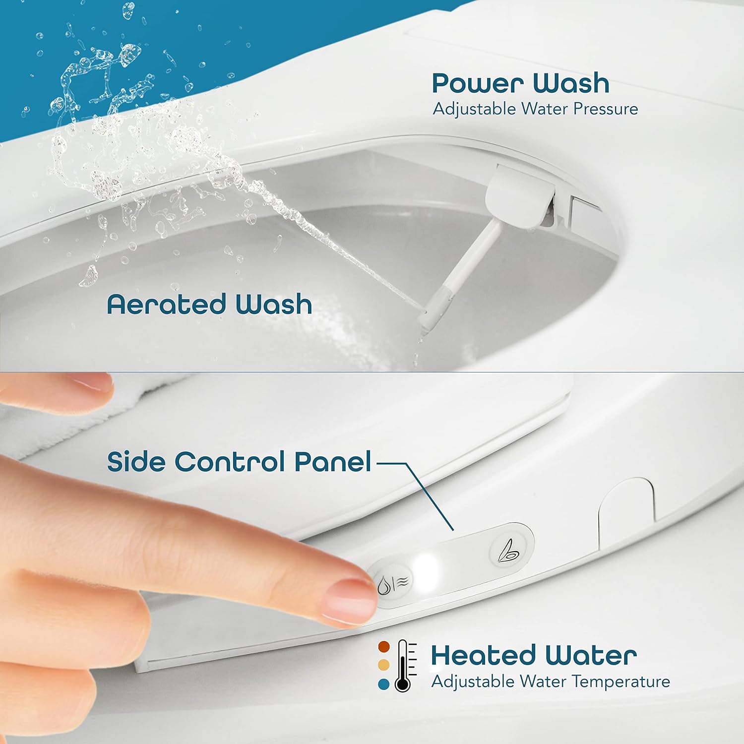 BidetMate 700 Series Electric Bidet Smart Toilet Seat with Side Knob Control, Instant Heated Water, Dryer and Seat, Bidet Attachment for Toilet Warm Water - Fits Elongated Toilets
