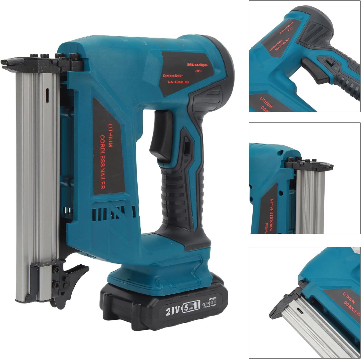 Cordless Brad Nailer, Reduce Work Strength Lithium Cordless Nailer Copper Motor for Woodworking (US Plug 100‑220V)