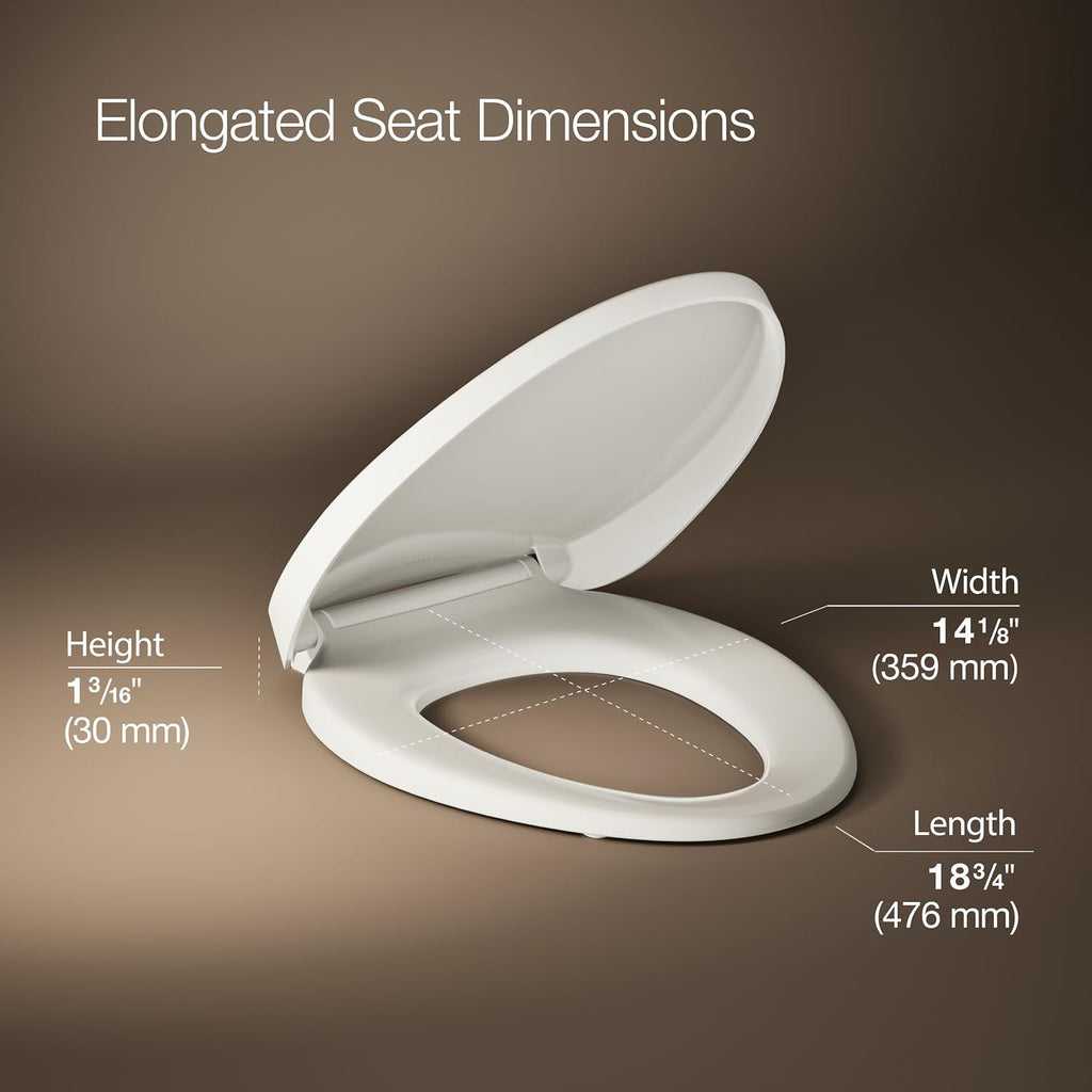 KOHLER K-10349-96 Purewarmth Heated Elongated Toilet Seat, Heated Toilet Seat, Soft Close, Quite-Close, Night Light, Biscuit