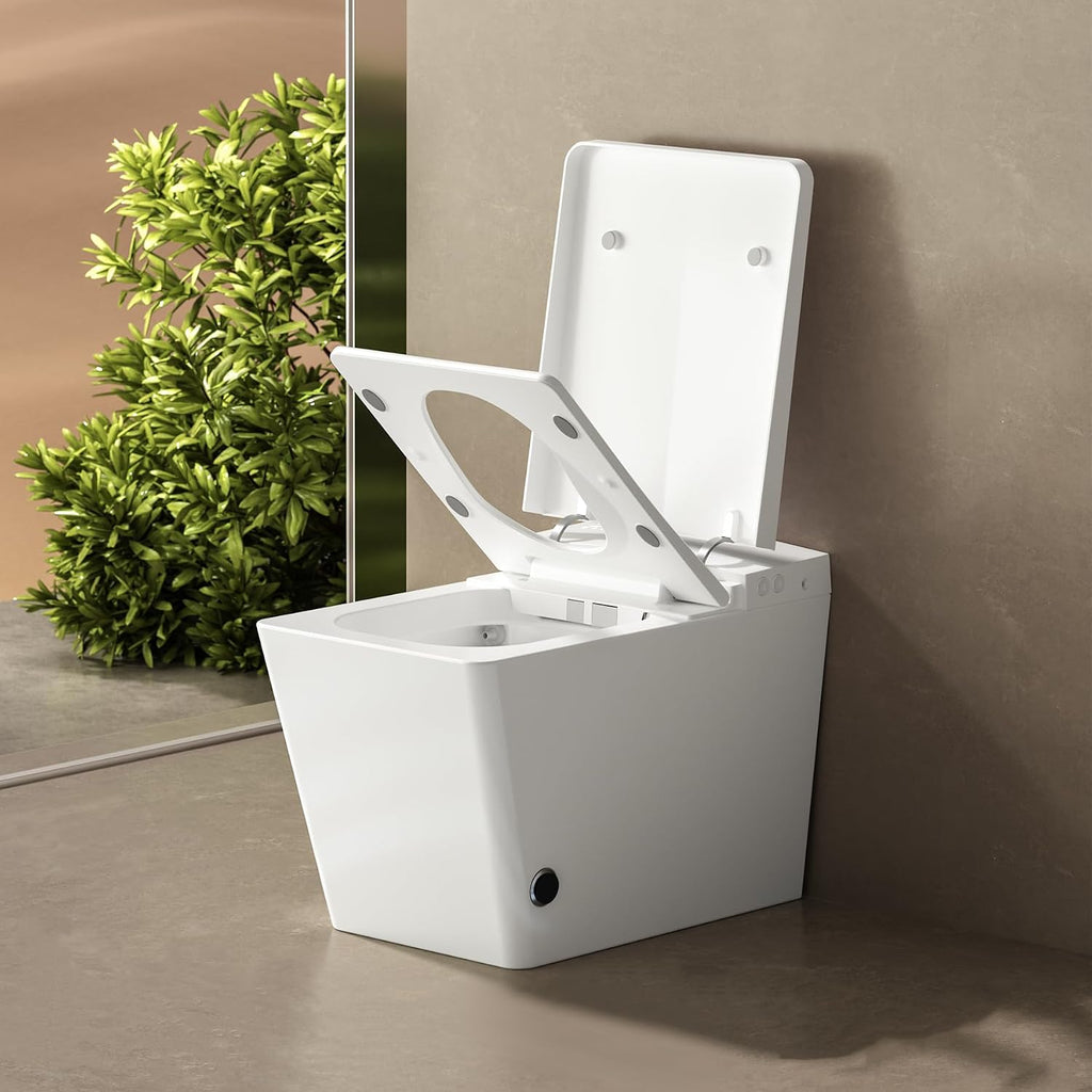 WinZo Square Smart Toilet with Tank Built-in,Square With Auto Flush, Rectagnle Heated Bidet & Drying, Night Light Convenient For Seniors, Luxury Bathroom Or Low Water Pressure Space (Glossy White)