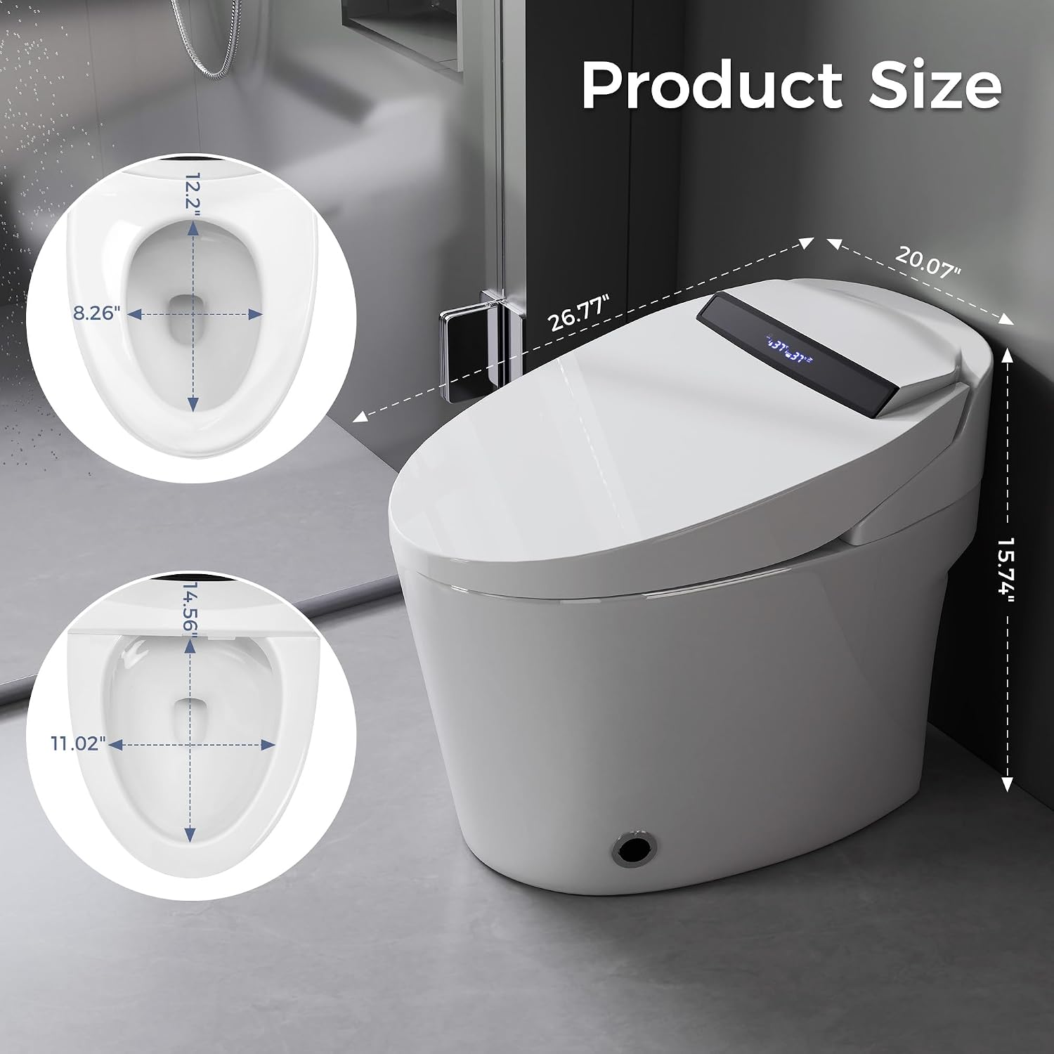 Smart Toilet with Built-in Heated Seat, One-Piece Bidet Toilet, Tankless Toilet with Foot Sensor Flushing and LED Display