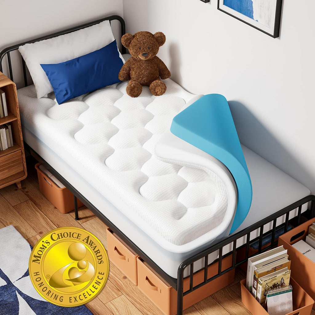OhGeni Cooling 4 Inch Twin Size Dual Layer Mattress Topper 2 Pack, 2 Inch Gel Memory Foam, 2 Inch Soft Pillow Top Pad, Washable Bedroom Cover for Kids Mattresses, Sleep Comfort and Back Pain Relief