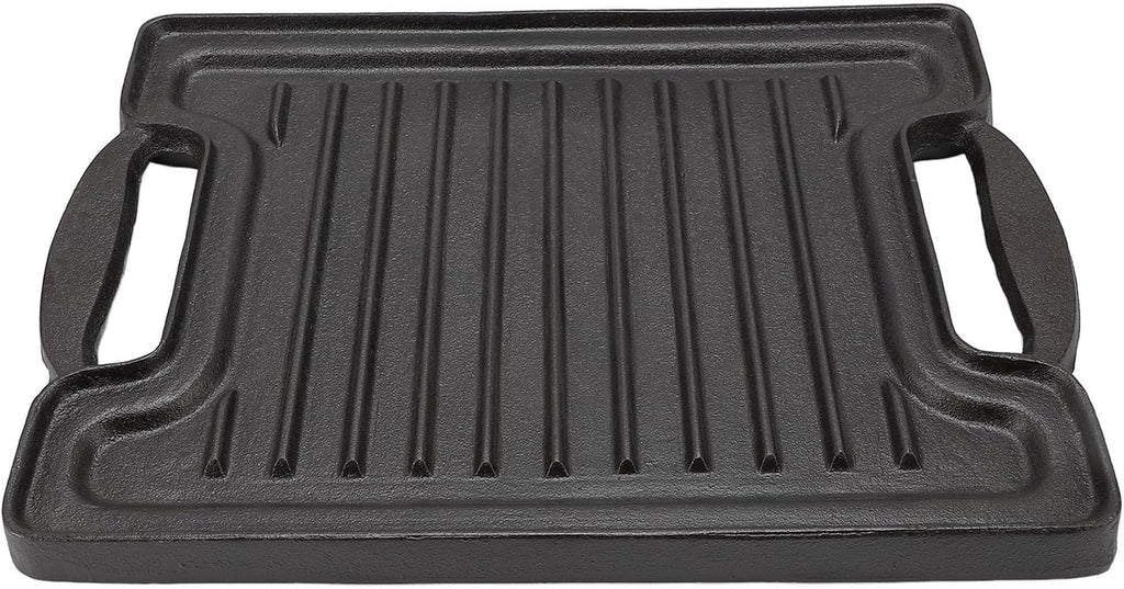 Focket Cast Iron Griddle, Nonstick Thickened 3.3mm Rectangular BBQ Grill Plate Double Sided Flat Ridged Skillet Pan Even Heating for Gas Stove Top Oven with Hollow Handles