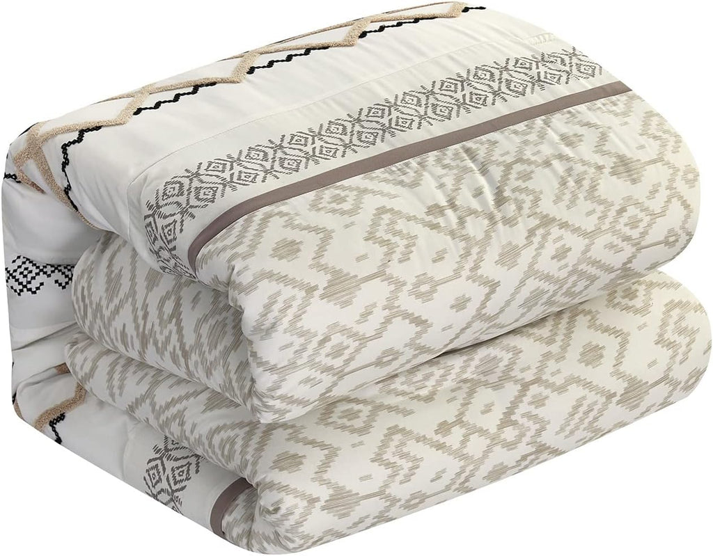 Grand Avenue Luxury 7 Piece Cozy Boho Comforter Set California King Beige Embroidered Girls Bedding Premium Microfiber All Season Home Décor