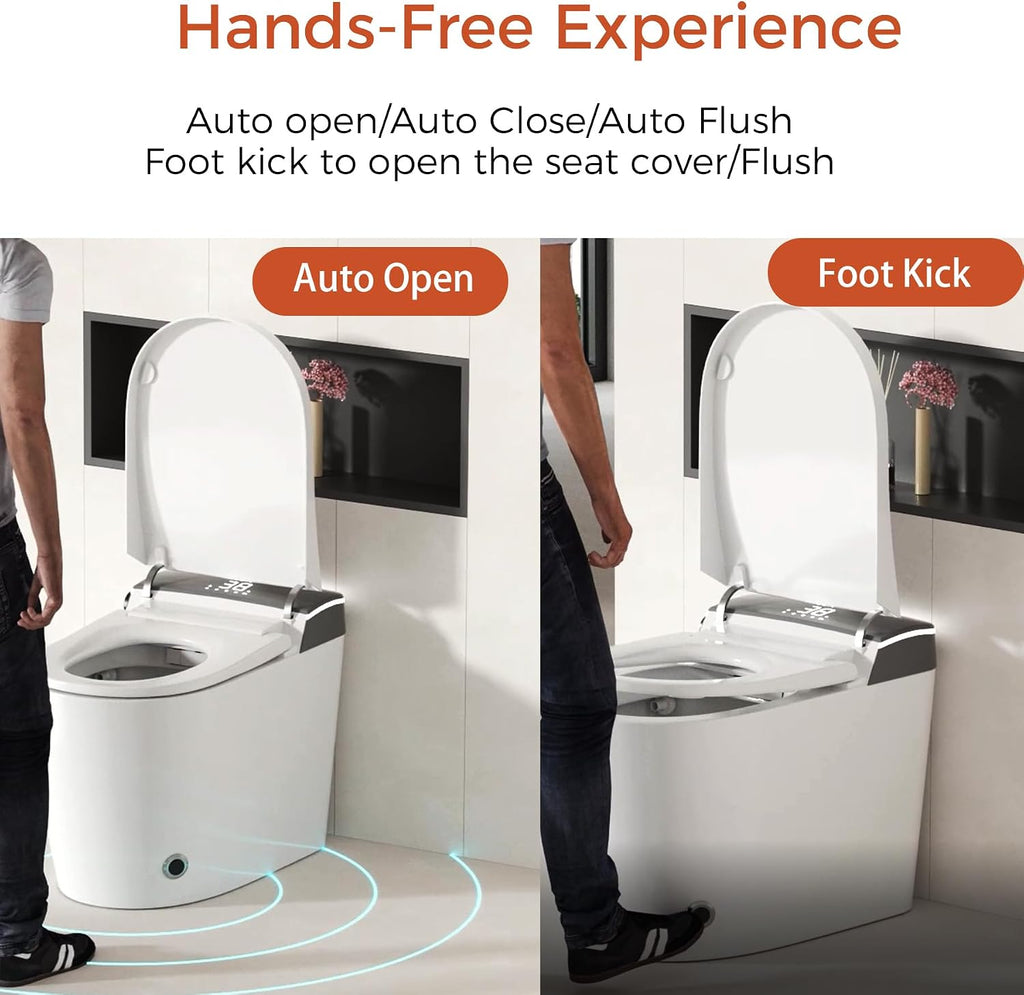 WinZo Elongated Smart Toilet With Bidet Built-in,Auto Open & Flush Auto Soft Close Seat, Hands-Free Adjusted Heated Seat & Warm Air Dyring, White (No Foam Cover Version)