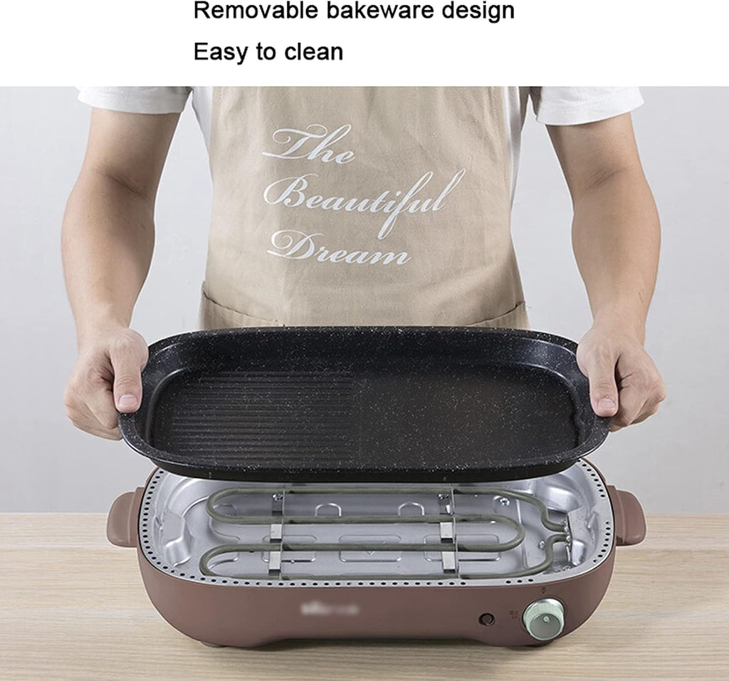 Barbecue Desk Smokeless Indoor Grill 1200W Electric Grill Griddle Removable Non-Stick BBQ Grill Griddle Capacity for 3-5 People Practical Barbecue Tools Tabletop Barbecue