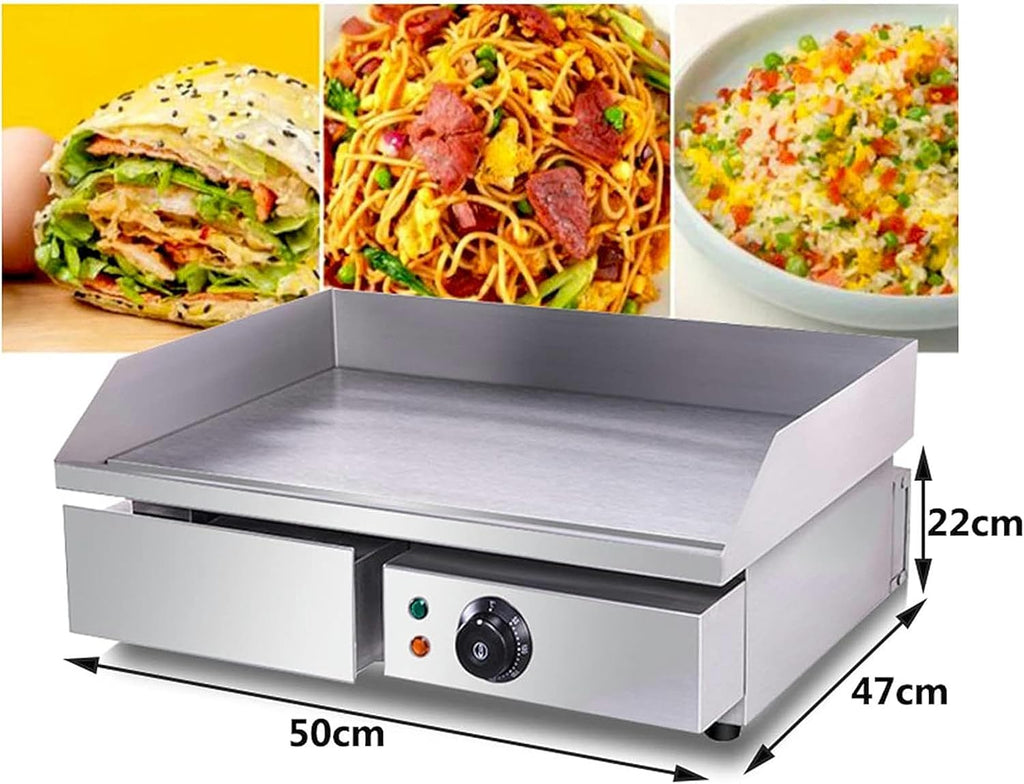 3000W Electric Griddle, Commercial Countertop Cooking Hot Plate BBQ Grill, 50-300℃ Adjustable Stainless Steel Teppanyaki for BBQ Cooking Steak, Pancakes