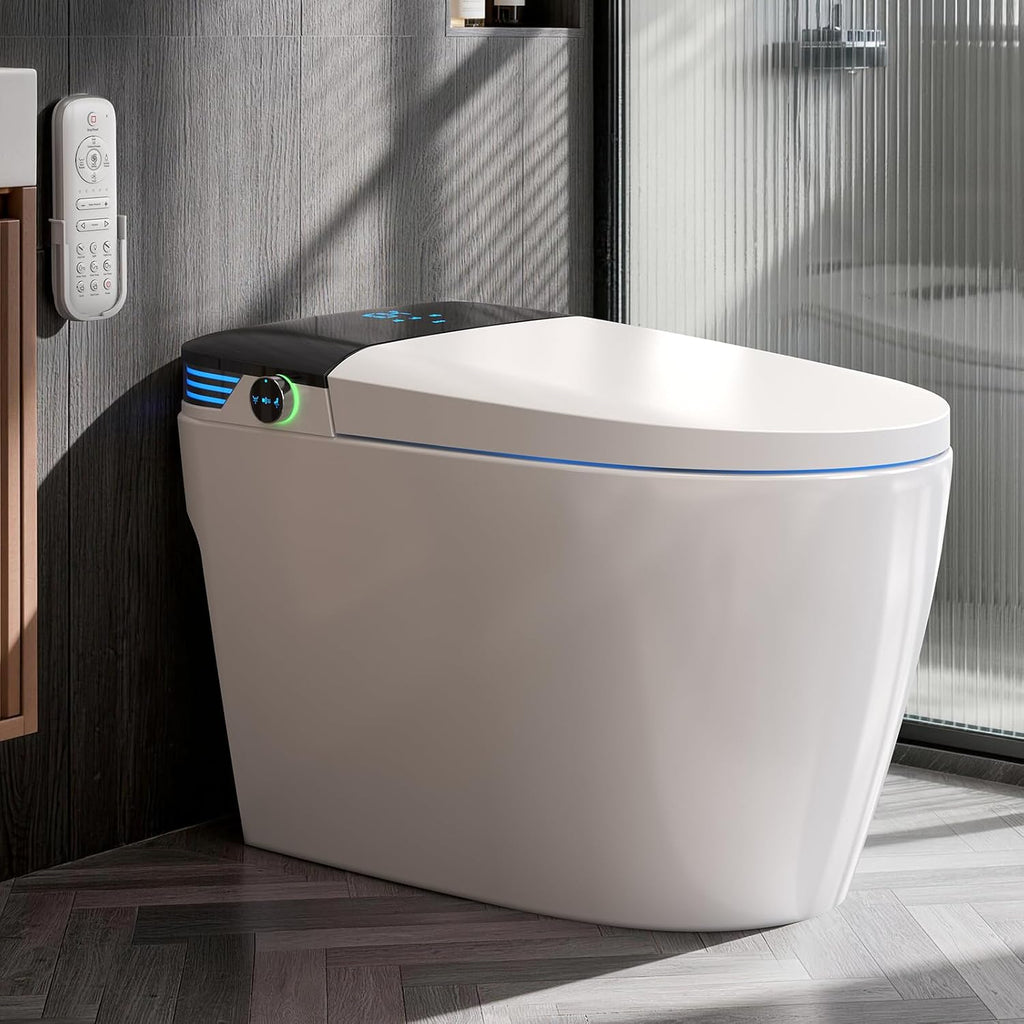 Smart Toilet with Bidet Built In, Elongated One Piece Bidet Toilet with Powerful Flush,Auto Open/Close,Foot Sensor,Heated Seat,Instant Warm Water&Dryer, 1.28 GPF