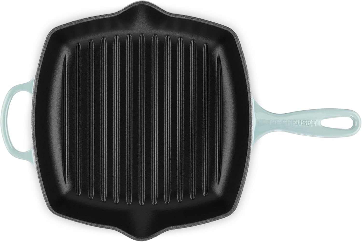 Le Creuset Enameled Cast Iron Signature Square Skillet Grill, 10.25', Sea salt