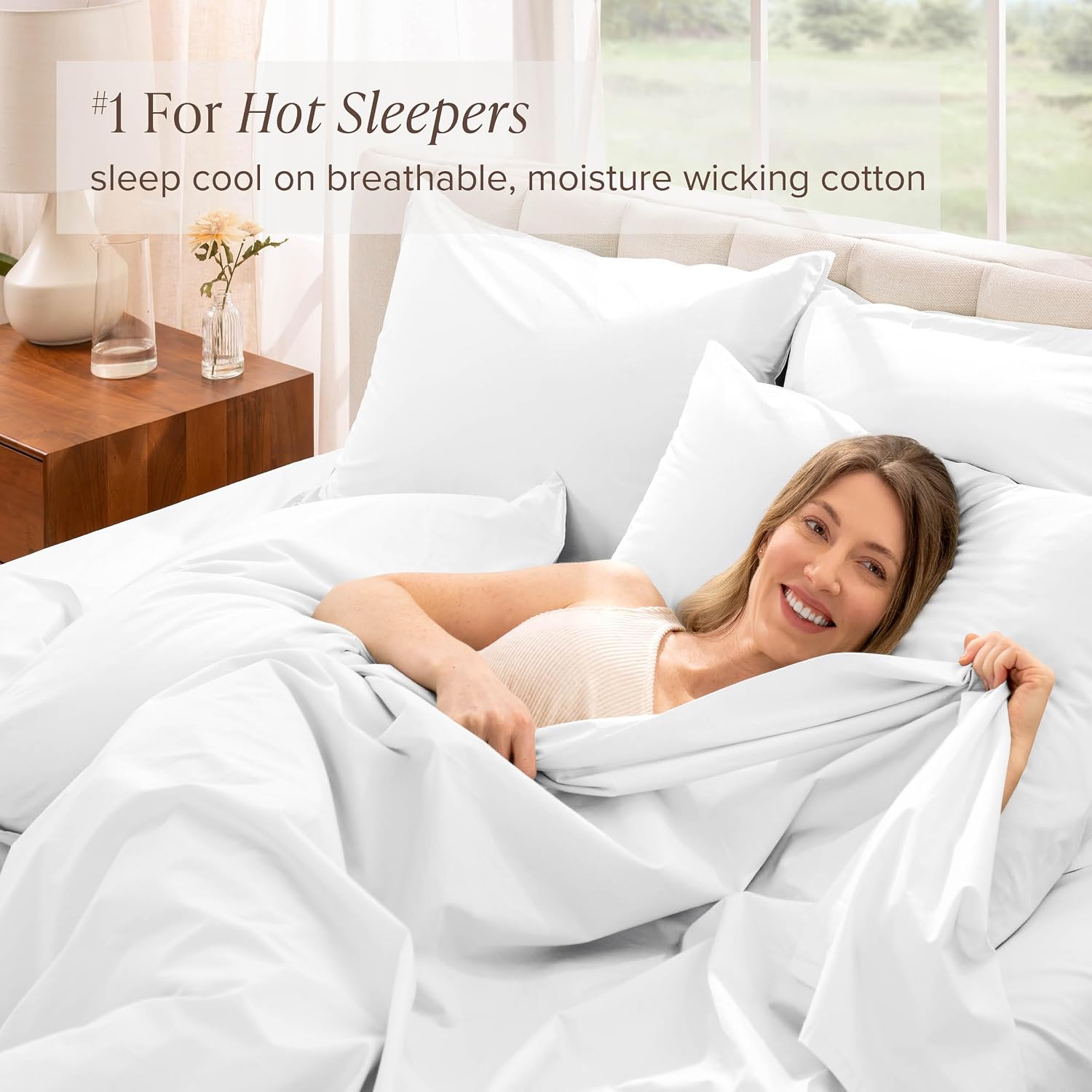 Bare Home 100% Organic Cotton Split King Sheet Set - Crisp Percale Weave - Lightweight & Breathable - Bedding Sheets & Pillowcases (Split King, White)