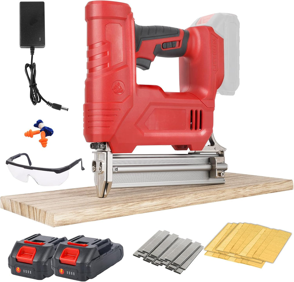 JOJOCY 21V Cordless Brad Nailer Stapler Kit, 2 2.0Ah Batteries, 18GA 2000 Nails & Staples, 2 Firing Modes, Safety Lock for Carpentry DIY Woodworking