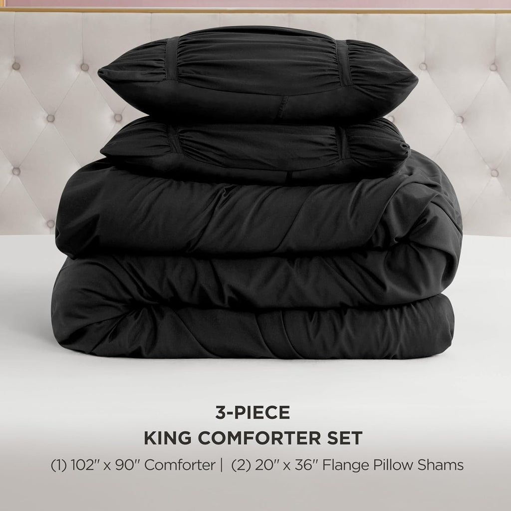 Juicy Couture Ribbon Ruched 3 Piece King Comforter Set, Black Bedding Ensemble