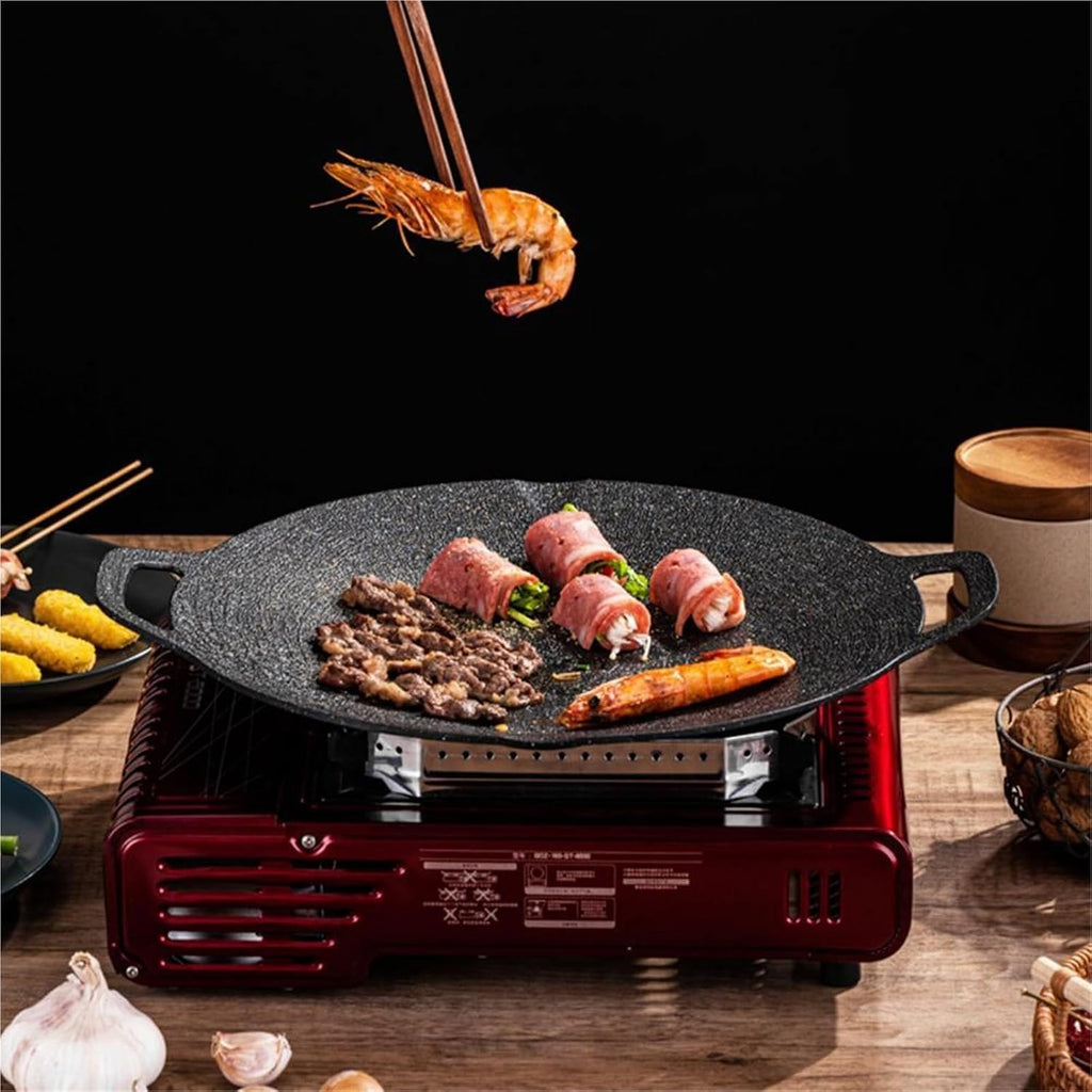 Cast Iron Barbecue Tray Bbq Grill Pan for Indoor Cooking Camping Non-stick Round Baking with for Home for Outdoor Camping(M-33x18x3cm)