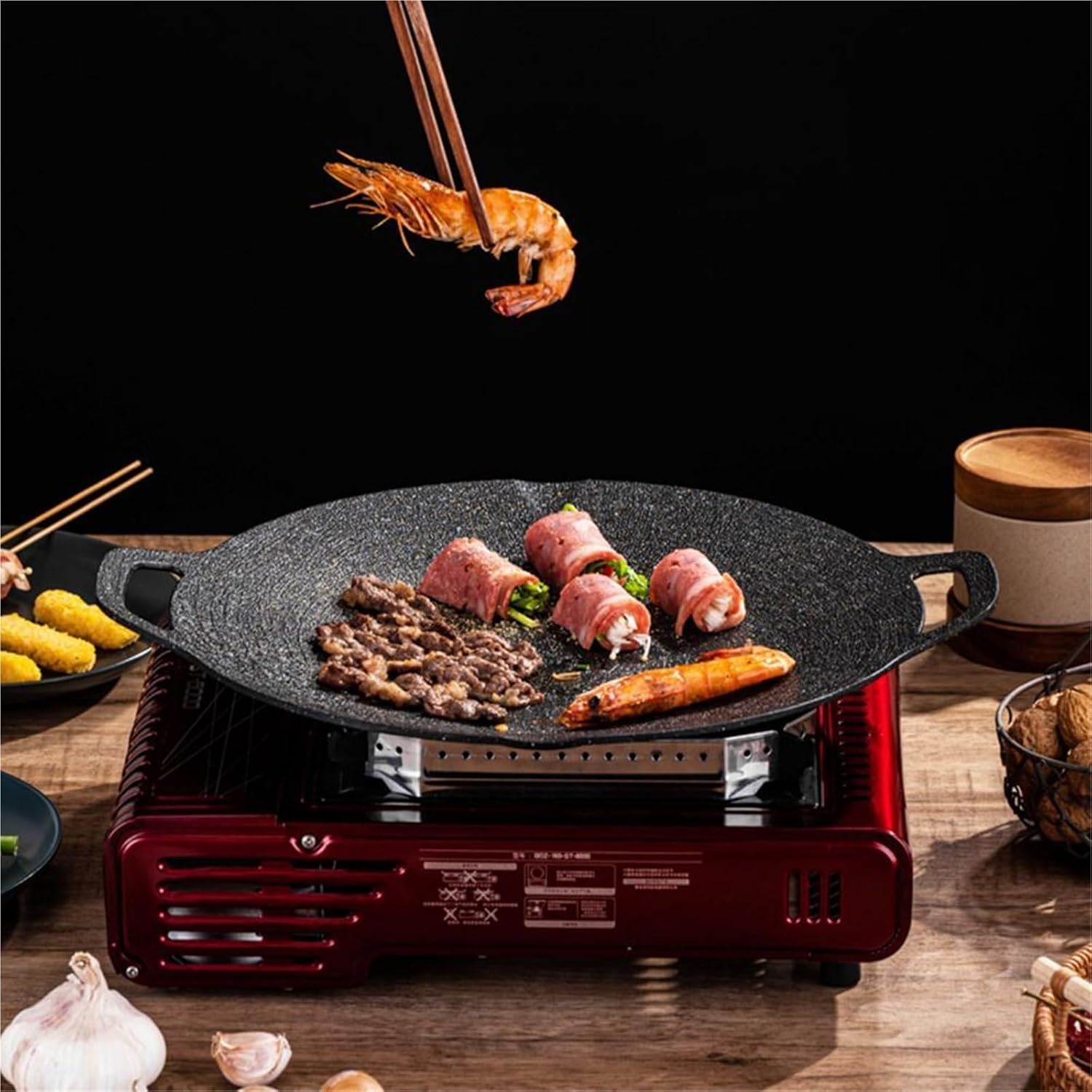 Cast Iron Barbecue Tray Bbq Grill Pan for Indoor Cooking Camping Non-stick Round Baking with for Home for Outdoor Camping(M-33x18x3cm)