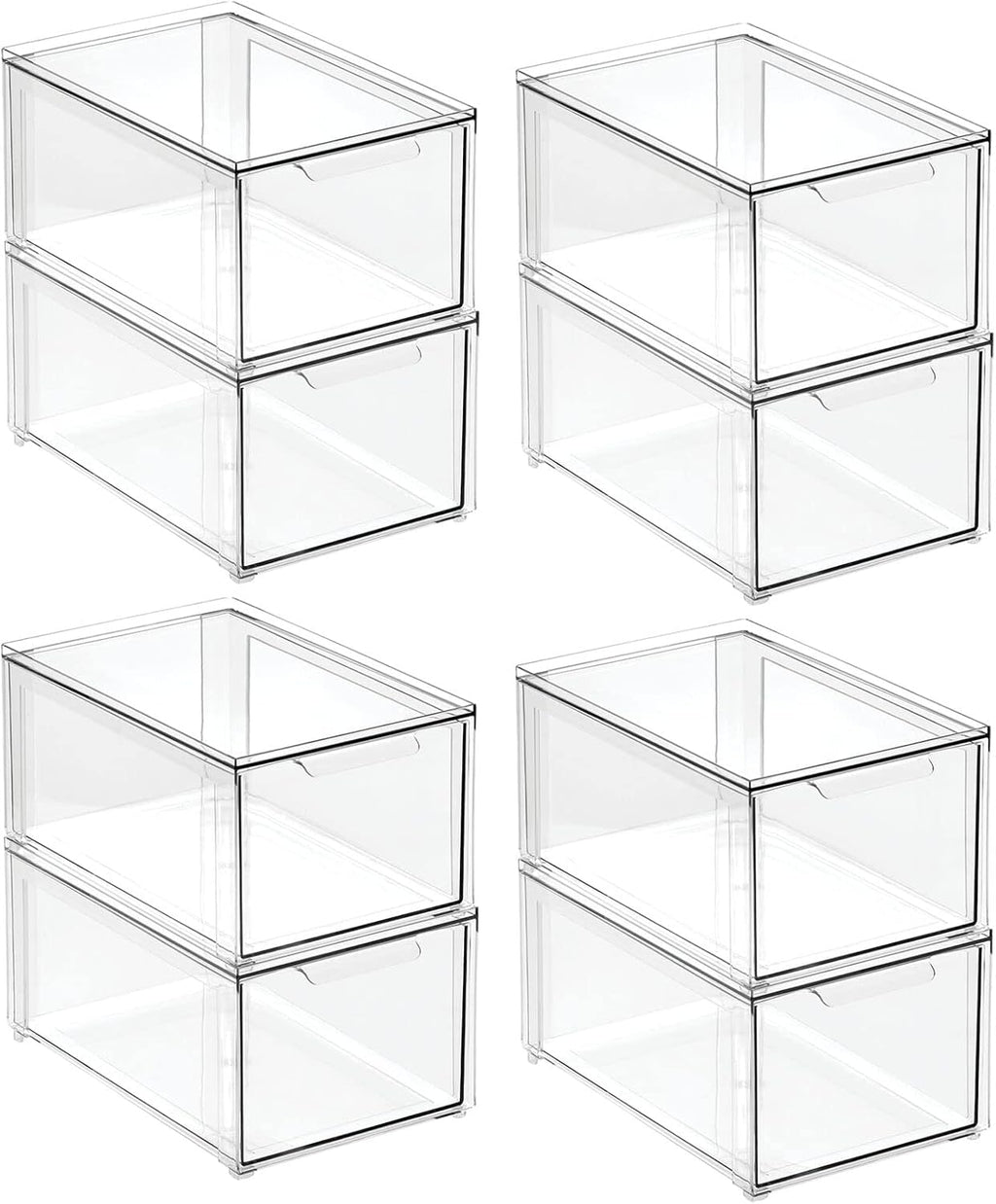 mDesign Plastic Stackable Bathroom Storage Organizer Bin with Pull Out Drawer for Cabinet, Vanity, Shelf, Cupboard, Cabinet, or Closet Organization - Lumiere Collection - 8 Pack - Clear