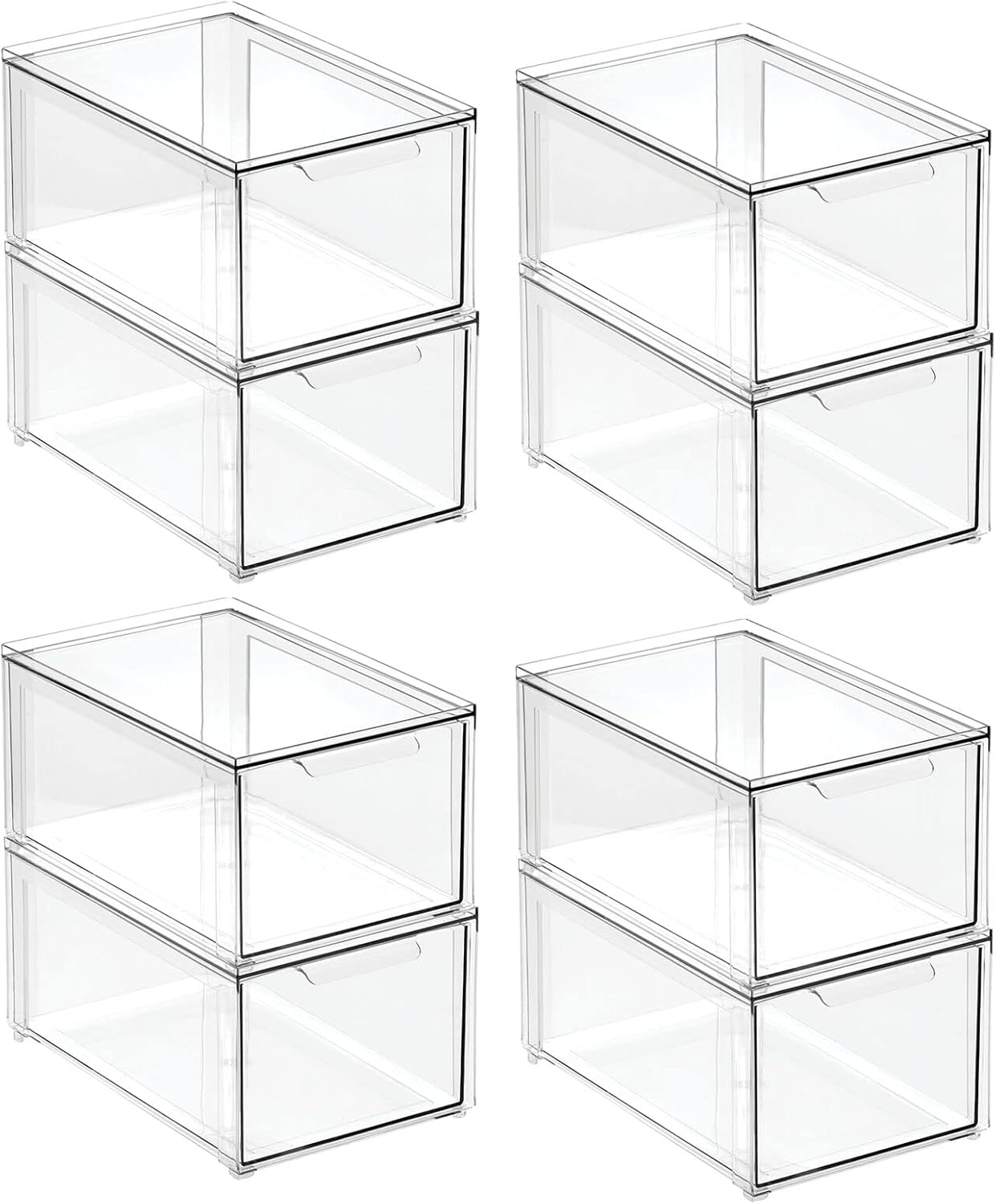 mDesign Plastic Stackable Bathroom Storage Organizer Bin with Pull Out Drawer for Cabinet, Vanity, Shelf, Cupboard, Cabinet, or Closet Organization - Lumiere Collection - 8 Pack - Clear